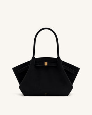 Hana Medium Faux Shearling Trim Tote Bag - Brown