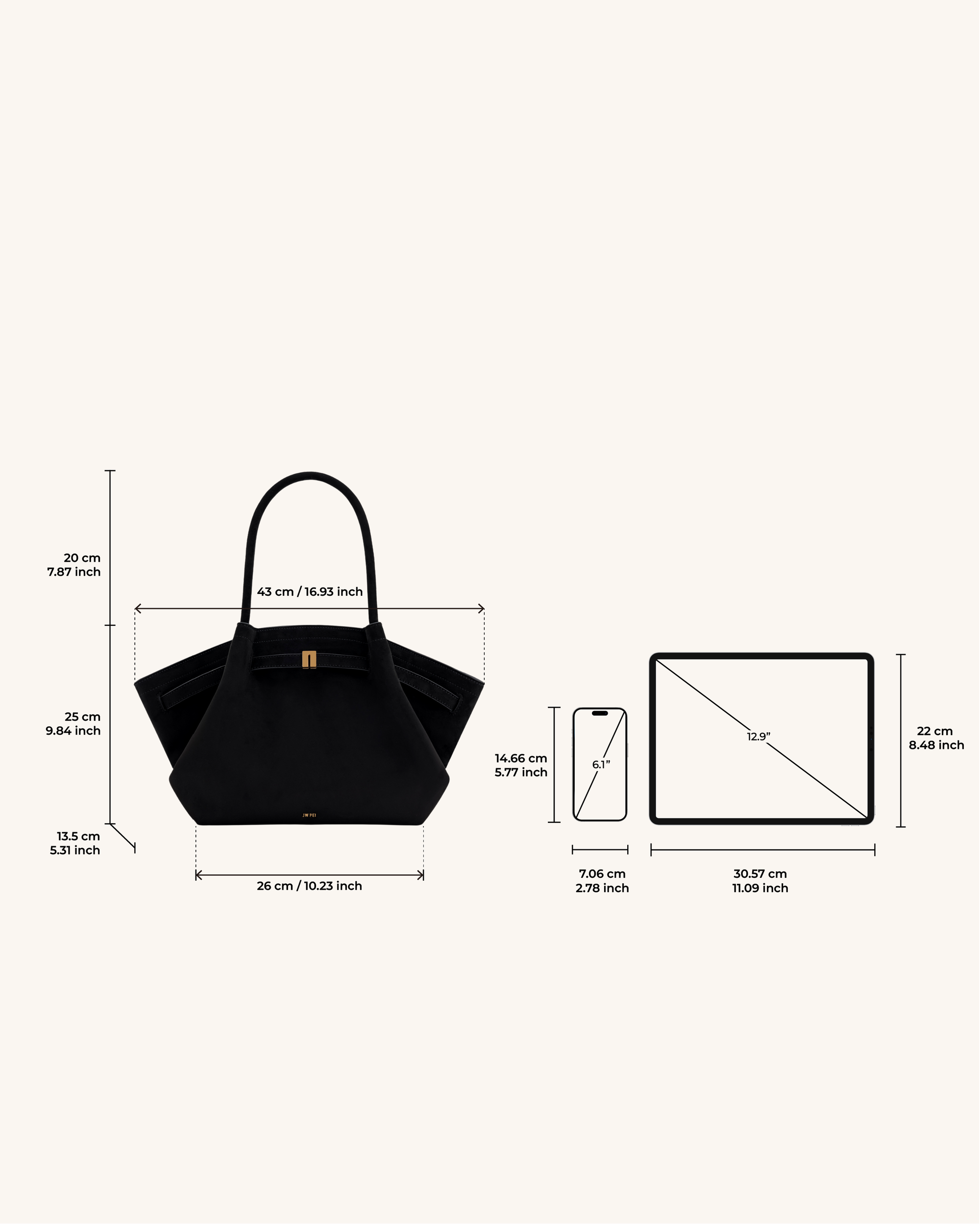 Hana Medium Faux Suede Tote Bag - Black | JW PEI Hana Medium Faux Suede Tote Bag - Black | JW PEI