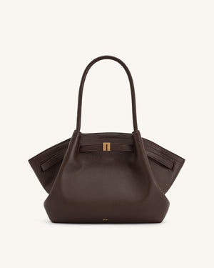 Hana Medium Faux Fur Tote Bag - Coffee Brown