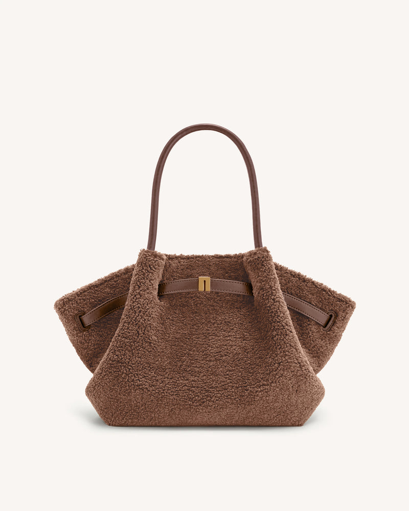 Hana Mini Faux Fur Tote Bag - Dark Brown