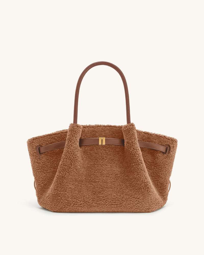 Hana Medium Faux Fur Tote Bag - Coffee Brown