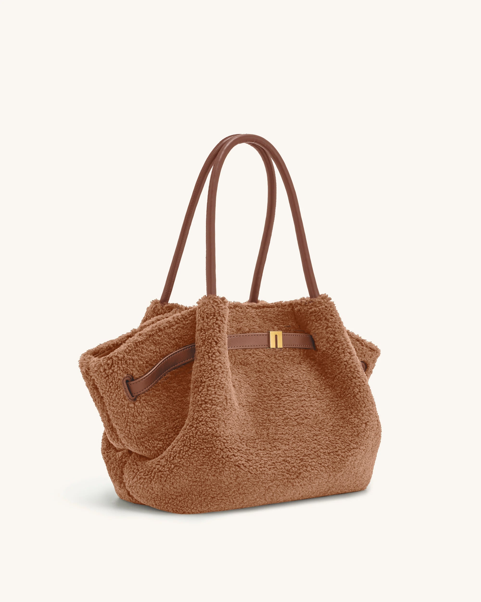 Hana Medium Faux Fur Tote Bag - Coffee Brown | JW PEI