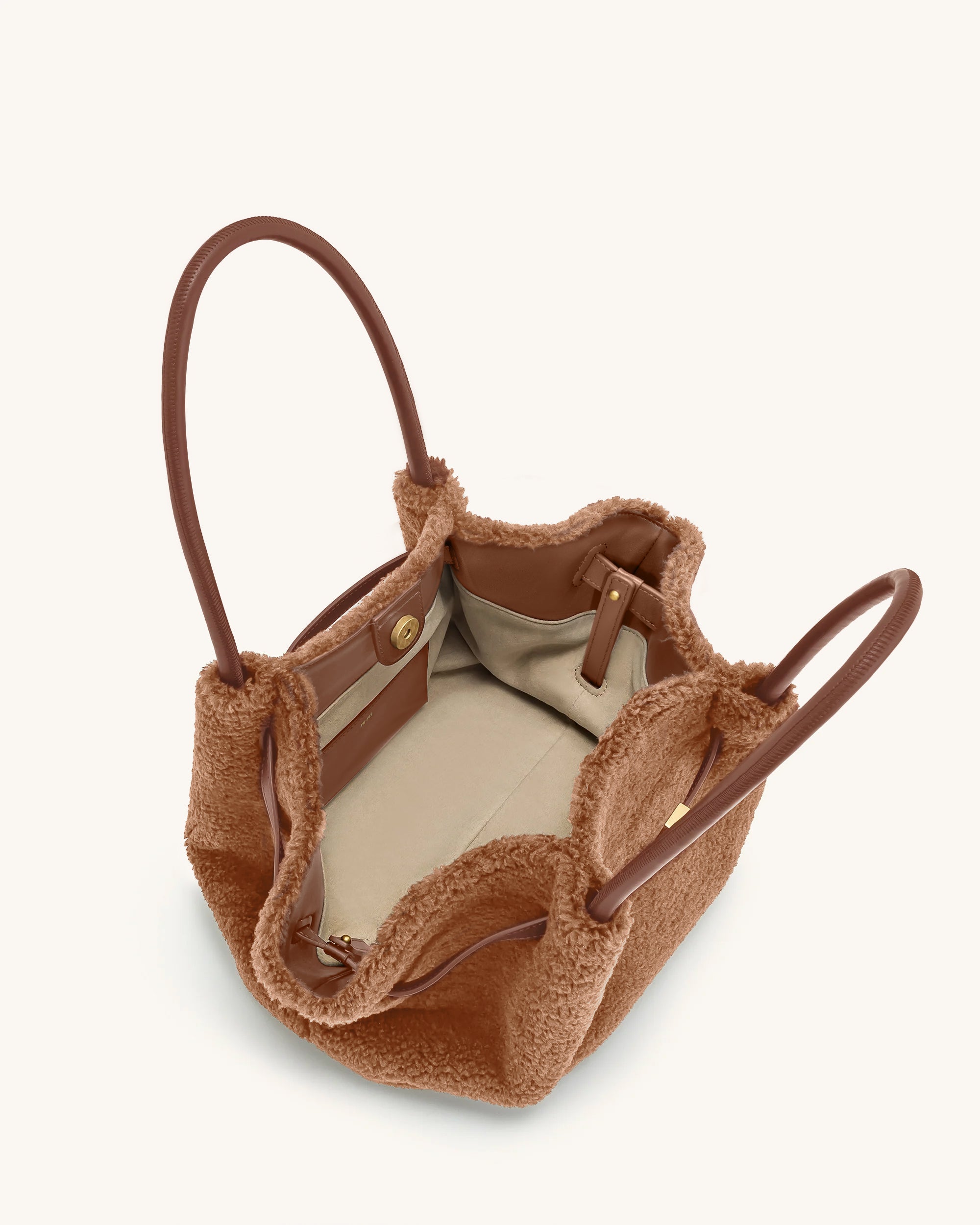 Hana Medium Faux Fur Tote Bag - Coffee Brown | JW PEI