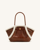 Hana Medium Faux Shearling Trim Tote Bag - Brown