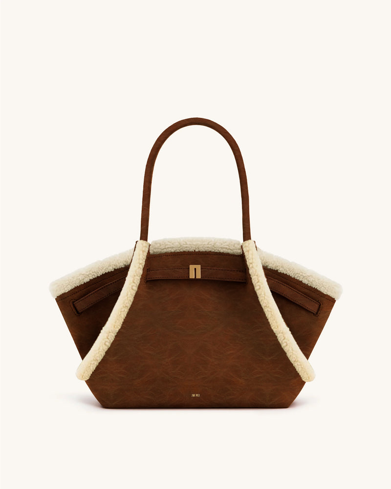 Hana Medium Faux Fur Tote Bag - Coffee Brown