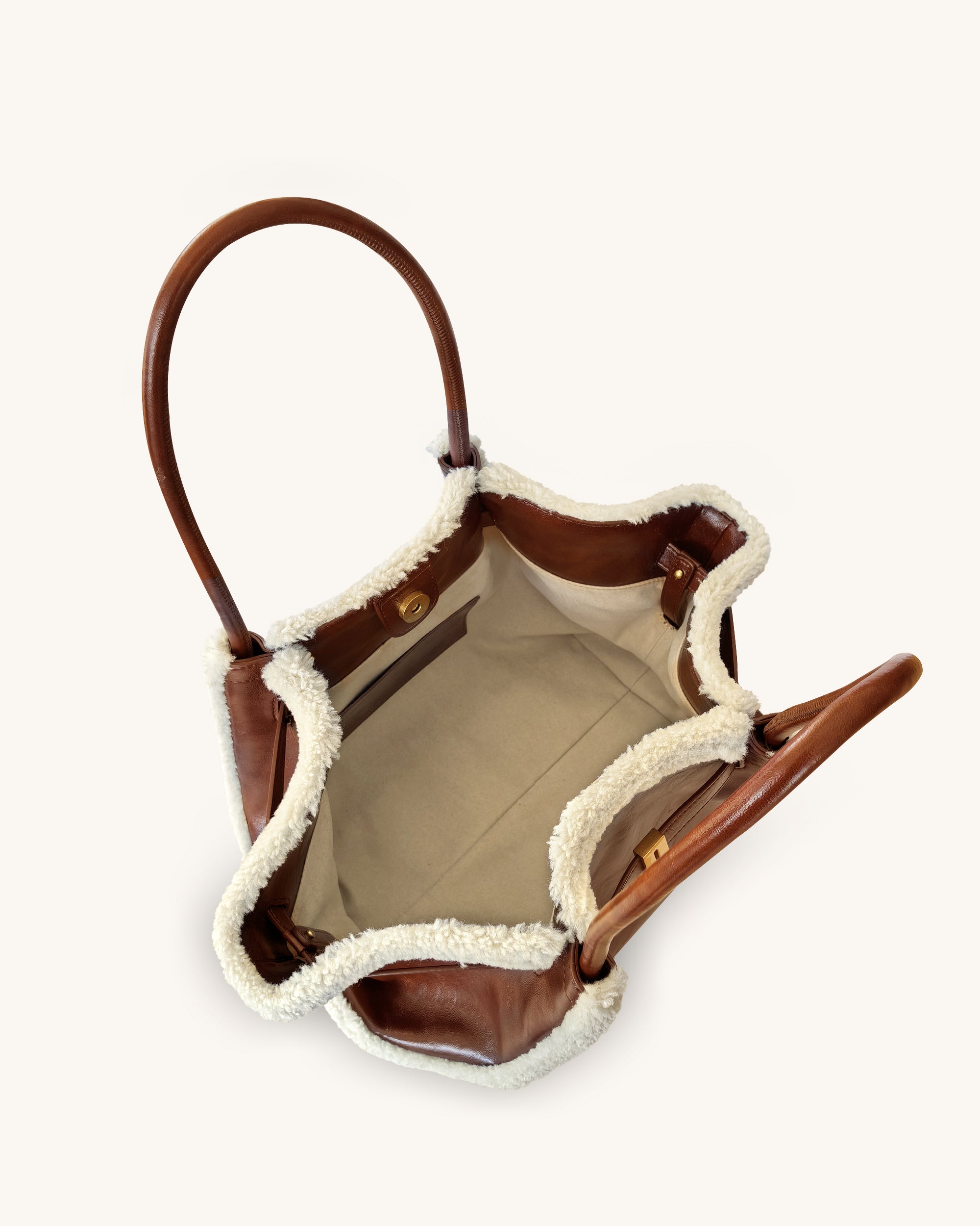Hana Medium Faux Shearling Trim Tote Bag - Brown | JW PEI