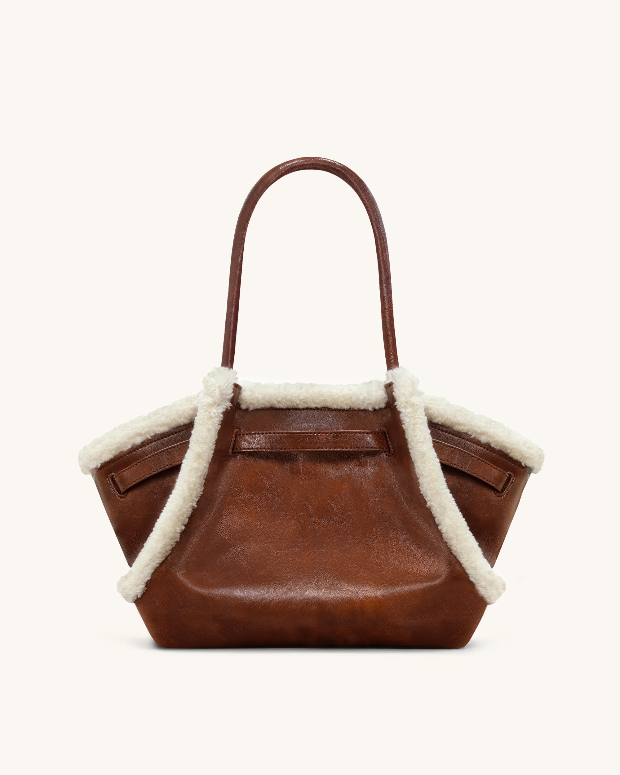 Hana Medium Faux Shearling Trim Tote Bag - Brown | JW PEI