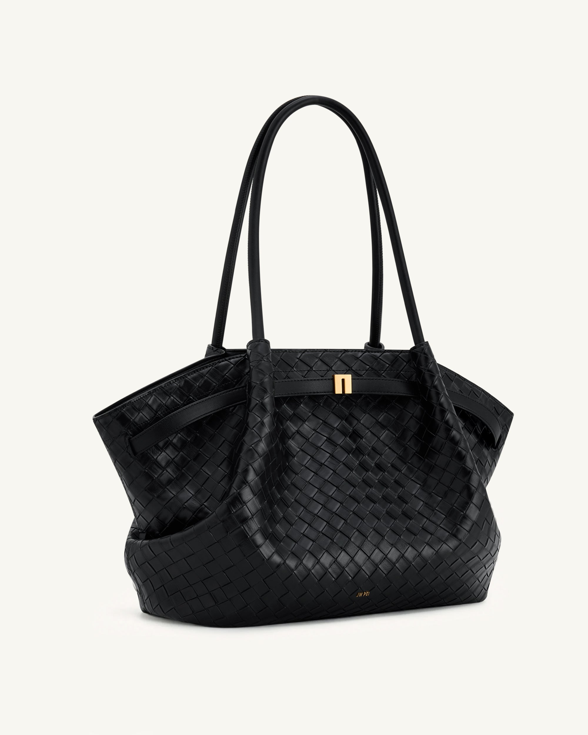 Hana Large Weave Texture Tote Bag - Black | JW PEI
