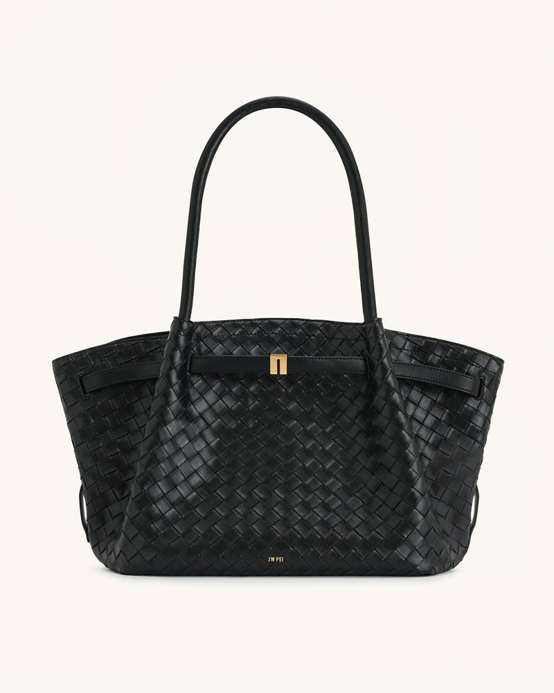 Hana Large Weave Texture Tote Bag - Black