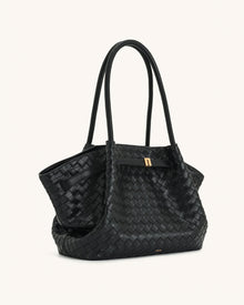 Hana Large Weave Texture Tote Bag - Black