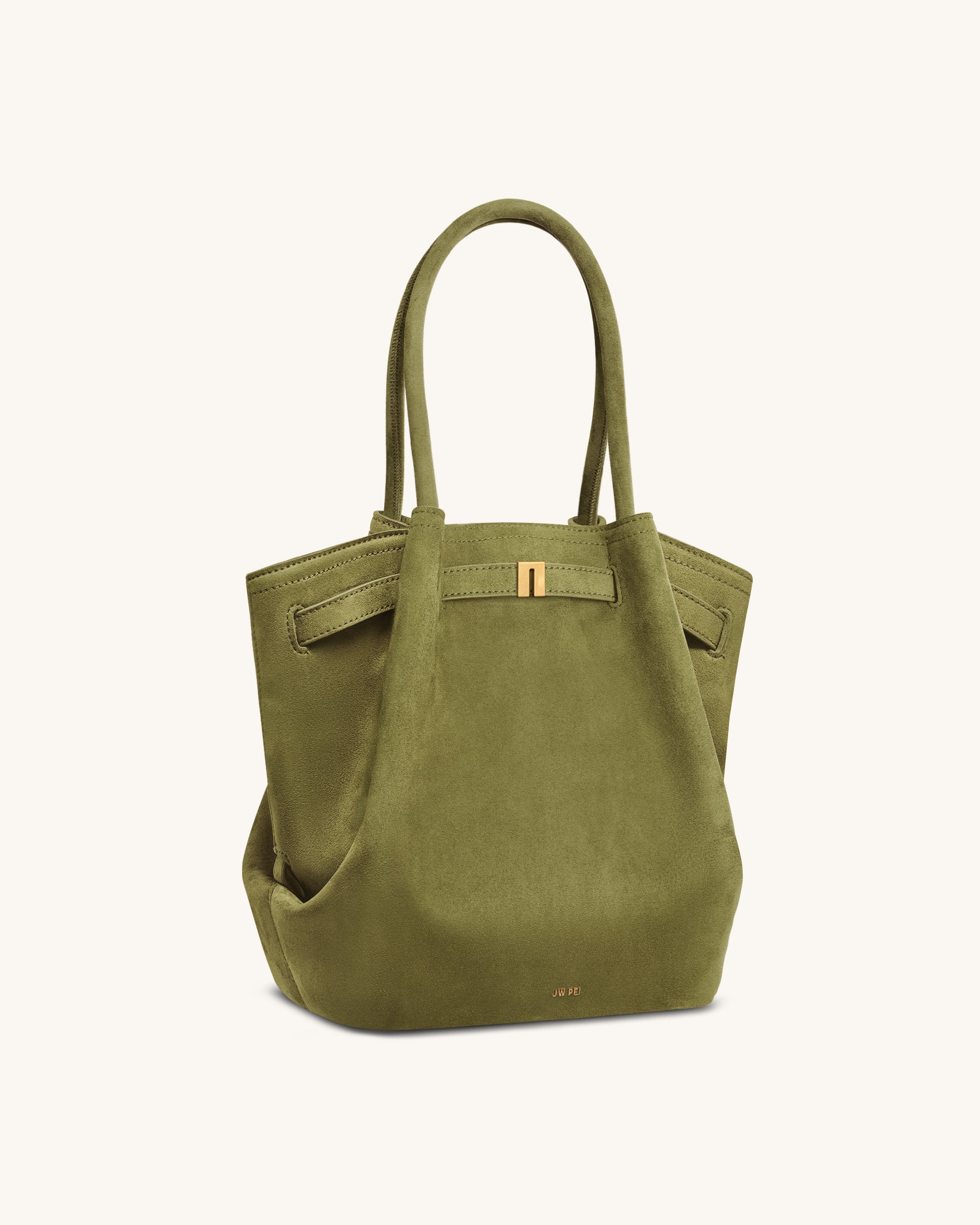 Hana Column Faux Suede Tote Bag - Olive Green | JW PEI