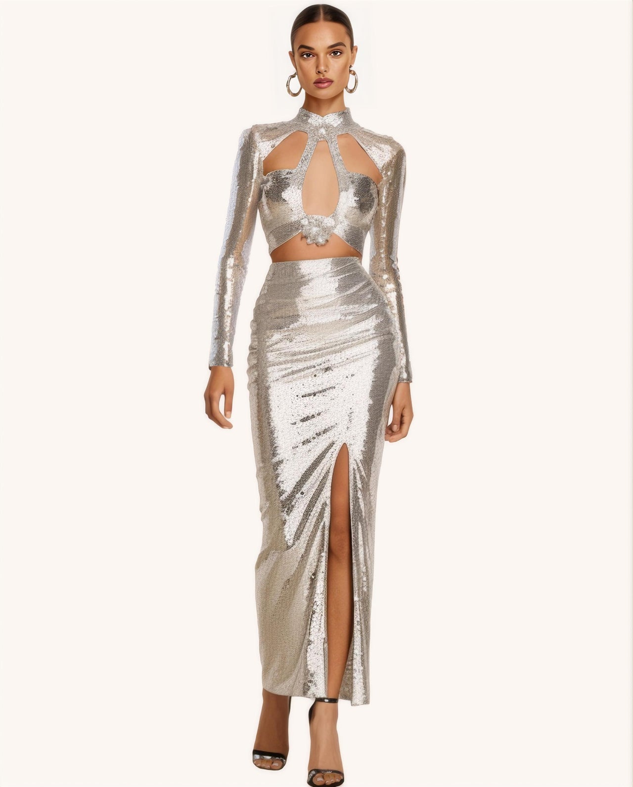 Christine Silver Sequined Midi Dress