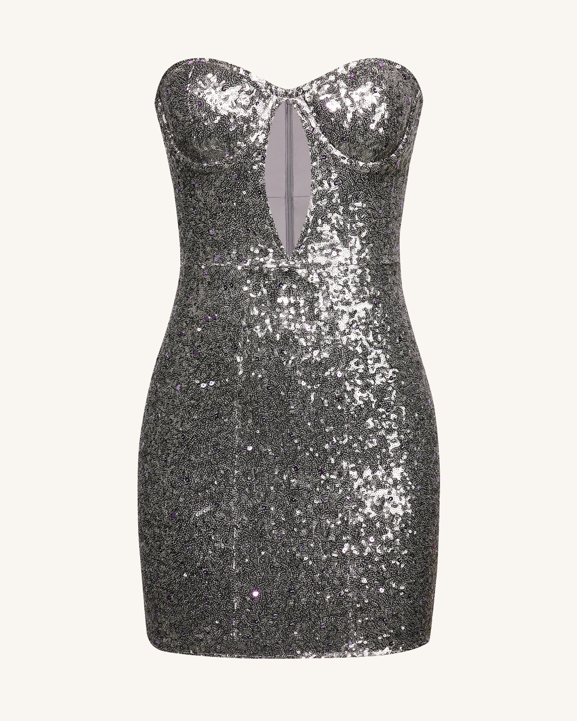 Brynlee Silver Sequinned Strapless Mini Dress-Silver | JW PEI Brynlee Silver Sequinned Strapless Mini Dress-Silver | JW PEI