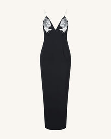 Ayliua Sweetheart-Neckline Rhinestones Embellished Black Long Dress - Black