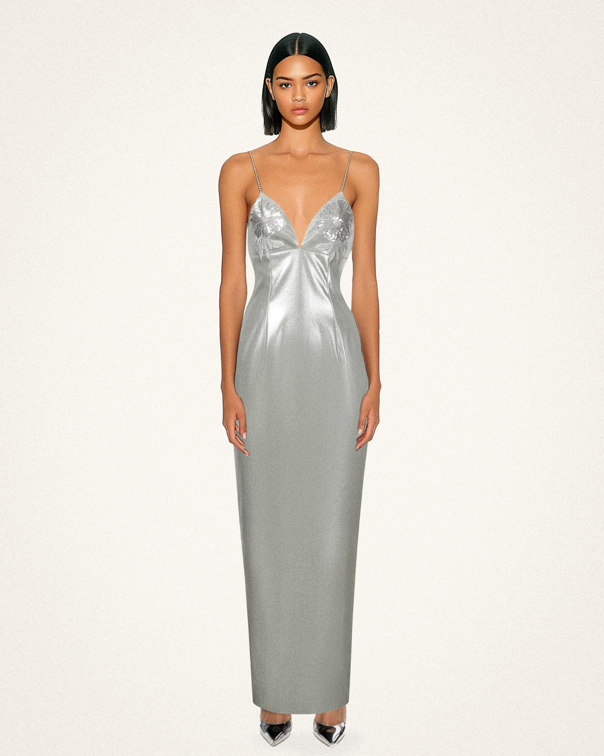 Ayliua Sweetheart-Neckline Rhinestones Embellished Silver Long Dress - Silver 6 | US Ayliua Sweetheart-Neckline Rhinestones Embellished Silver Long Dress - Silver 6 | US