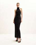 Uliana Black Floral Lace Halterneck Maxi Dress - Black