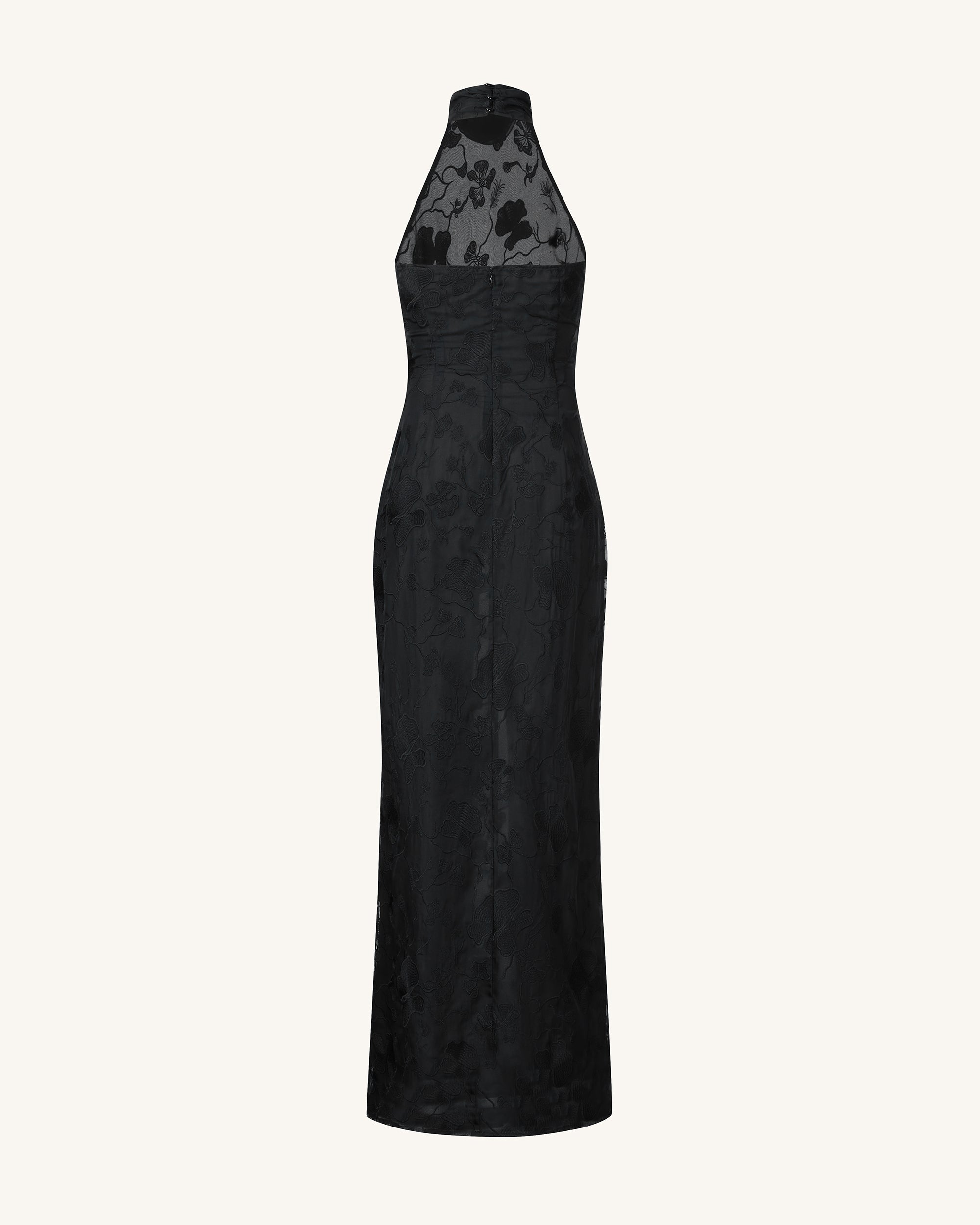 Uliana Black Floral Lace Halterneck Maxi Dress - Black 8 | UK Uliana Black Floral Lace Halterneck Maxi Dress - Black 8 | UK