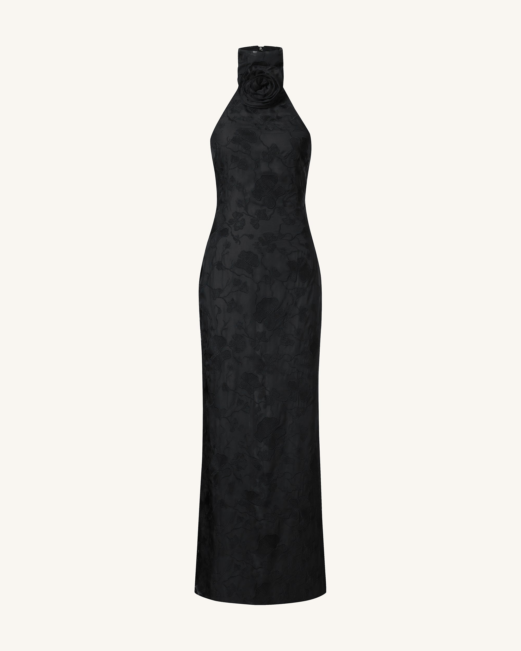 Uliana Black Floral Lace Halterneck Maxi Dress - Black | JW PEI Uliana Black Floral Lace Halterneck Maxi Dress - Black | JW PEI