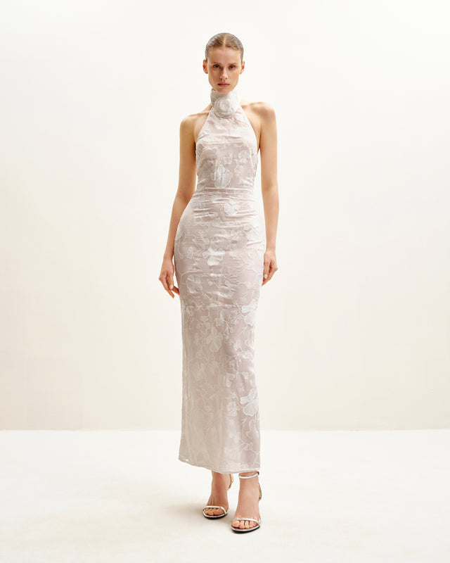 JW PEI — White Floral Lace Halterneck Maxi Dress