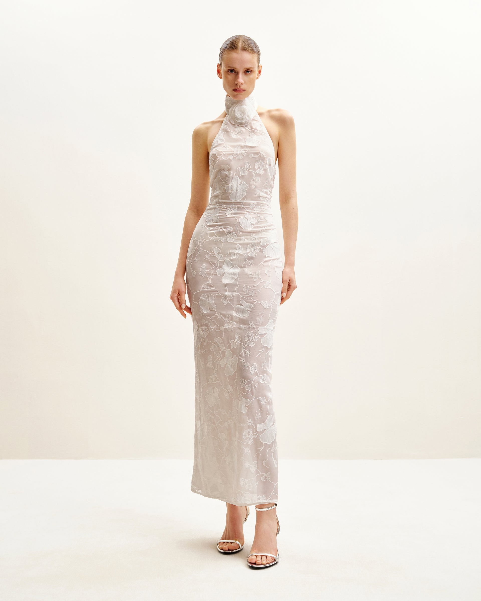 chinese dress ladies “Bianca” Halter Lace Maxi Dress -White main image 1