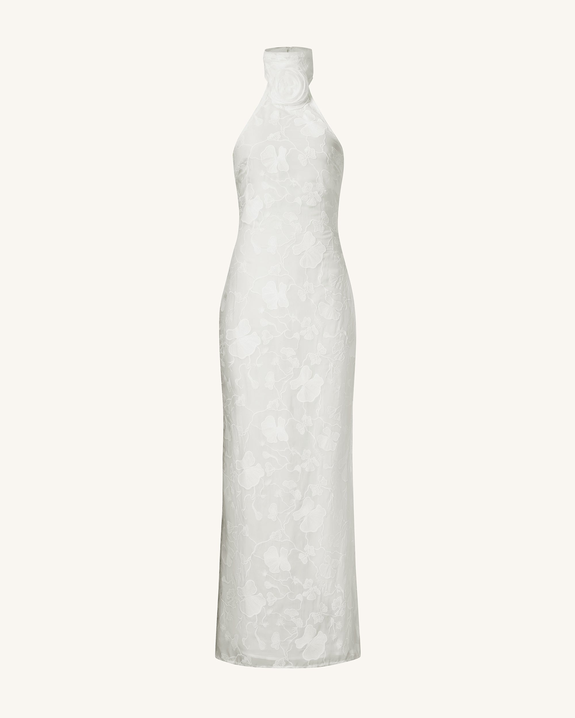 Uliana White Floral Lace Halterneck Maxi Dress - White 4 | US Uliana White Floral Lace Halterneck Maxi Dress - White 4 | US