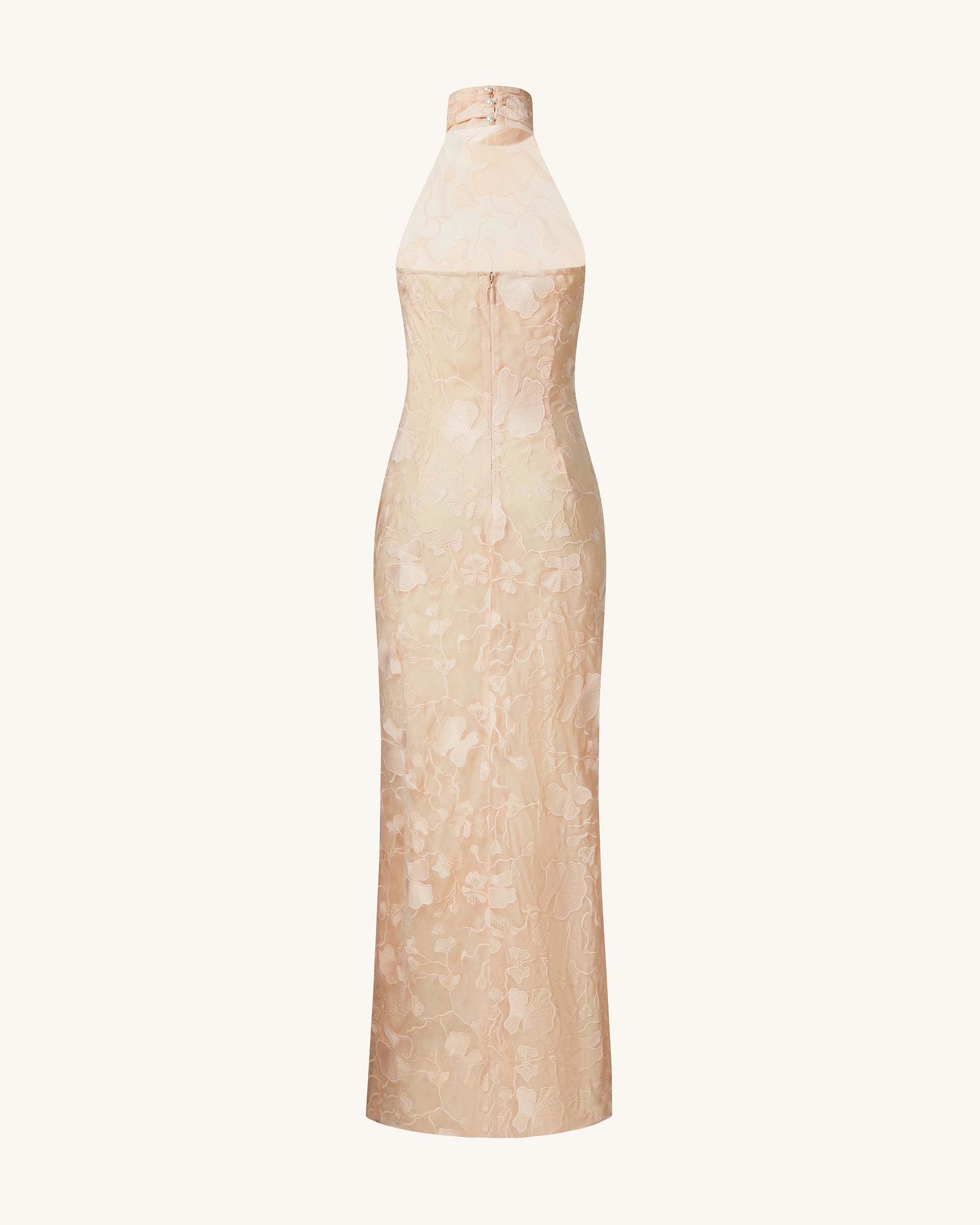 Uliana Pink Beige Floral Lace Halterneck Maxi Dress - Pink Beige 4 | US Uliana Pink Beige Floral Lace Halterneck Maxi Dress - Pink Beige 4 | US