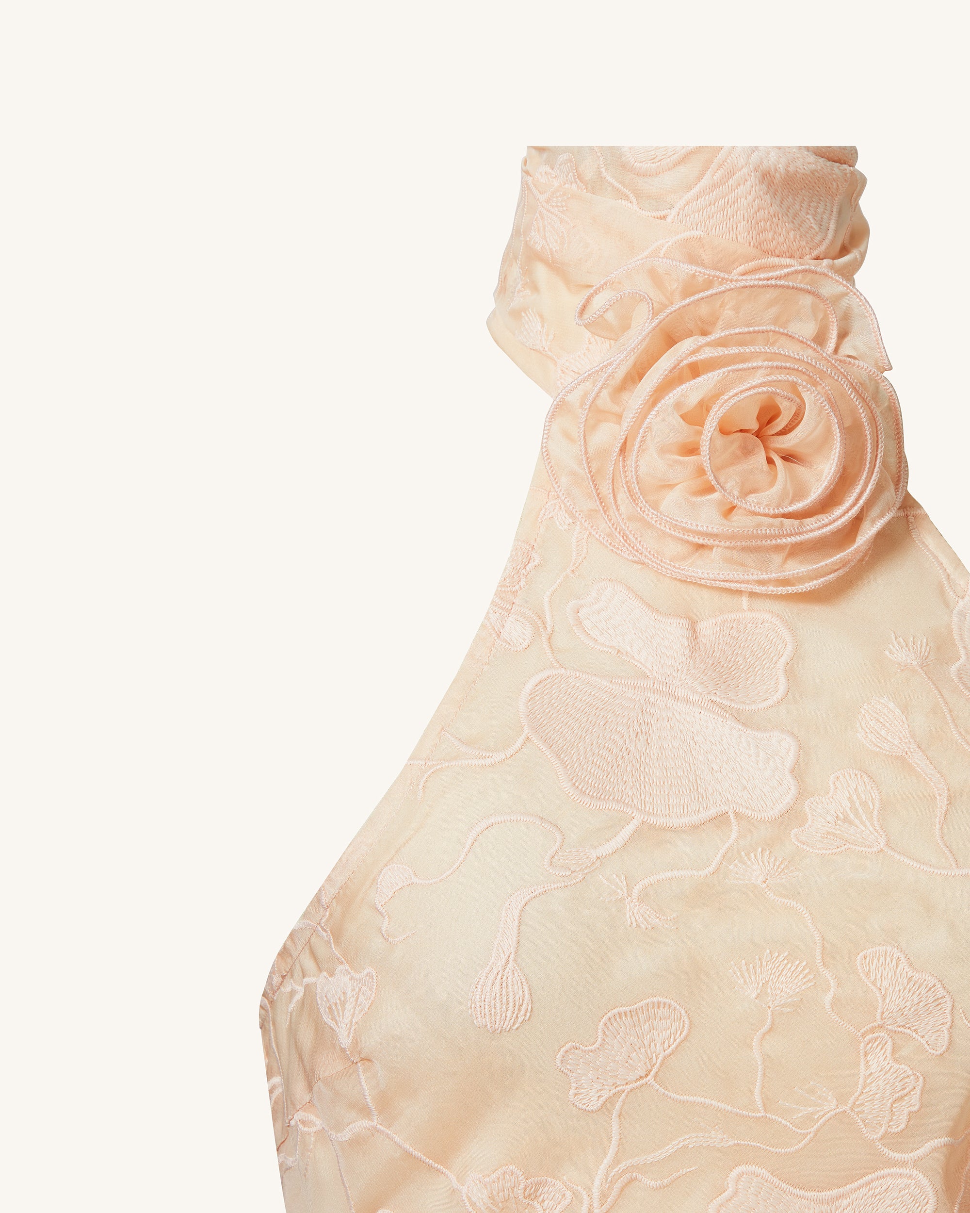 Uliana Pink Beige Floral Lace Halterneck Maxi Dress - Pink Beige 4 | US Uliana Pink Beige Floral Lace Halterneck Maxi Dress - Pink Beige 4 | US