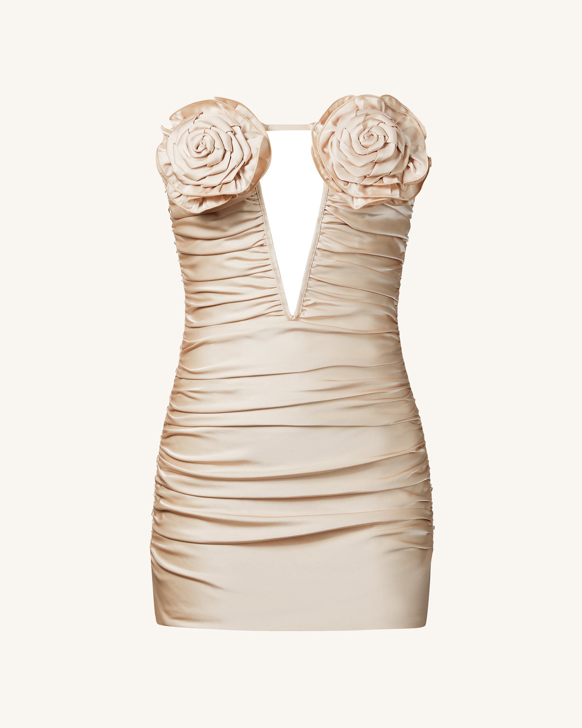 Bailee Apricot Floral Applique And Ruched Tube Mini Dress - Apricot 10 | UK Bailee Apricot Floral Applique And Ruched Tube Mini Dress - Apricot 10 | UK