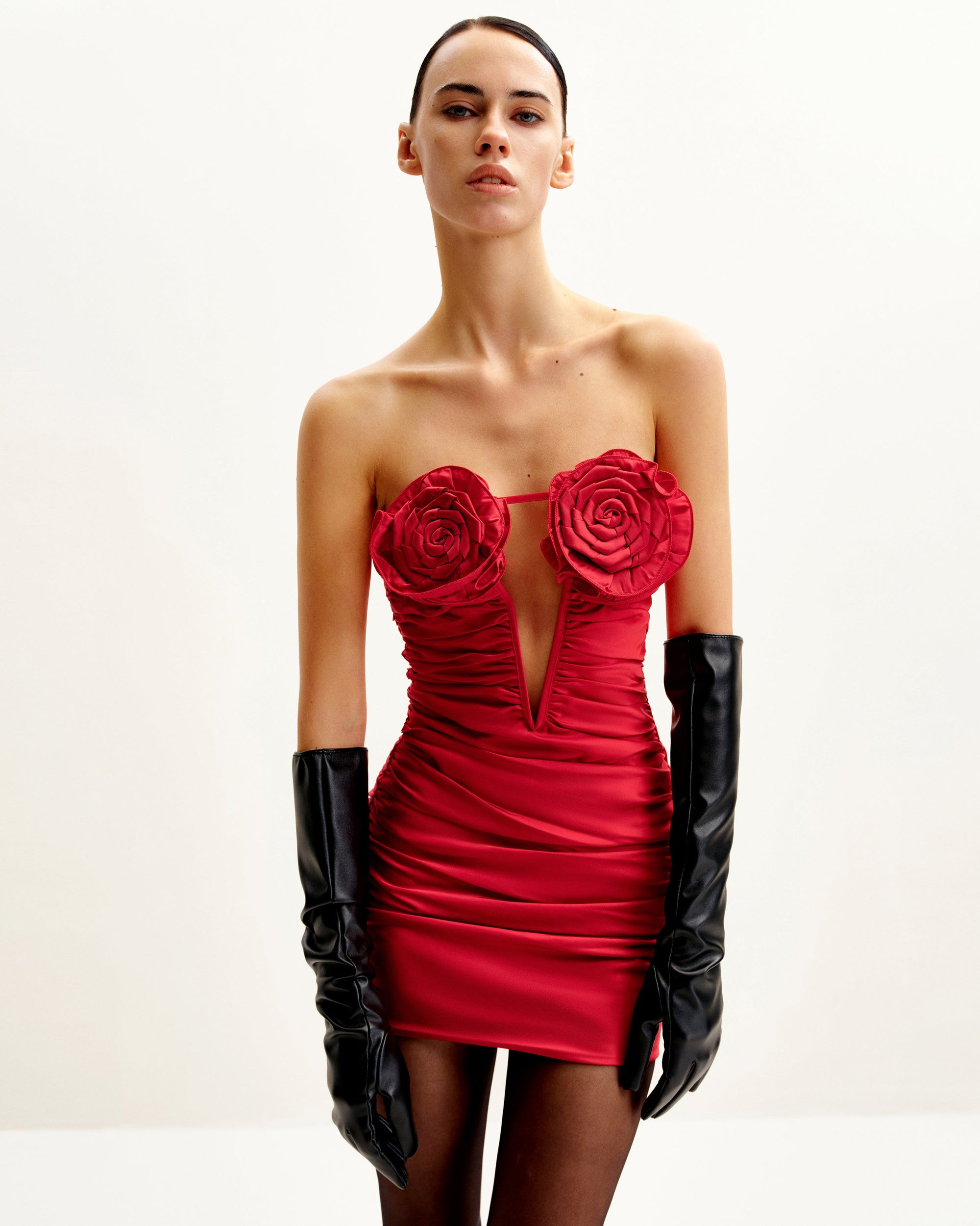Bailee Red Floral Applique and Ruched Tube Mini Dress - Red 4 | US Bailee Red Floral Applique and Ruched Tube Mini Dress - Red 4 | US