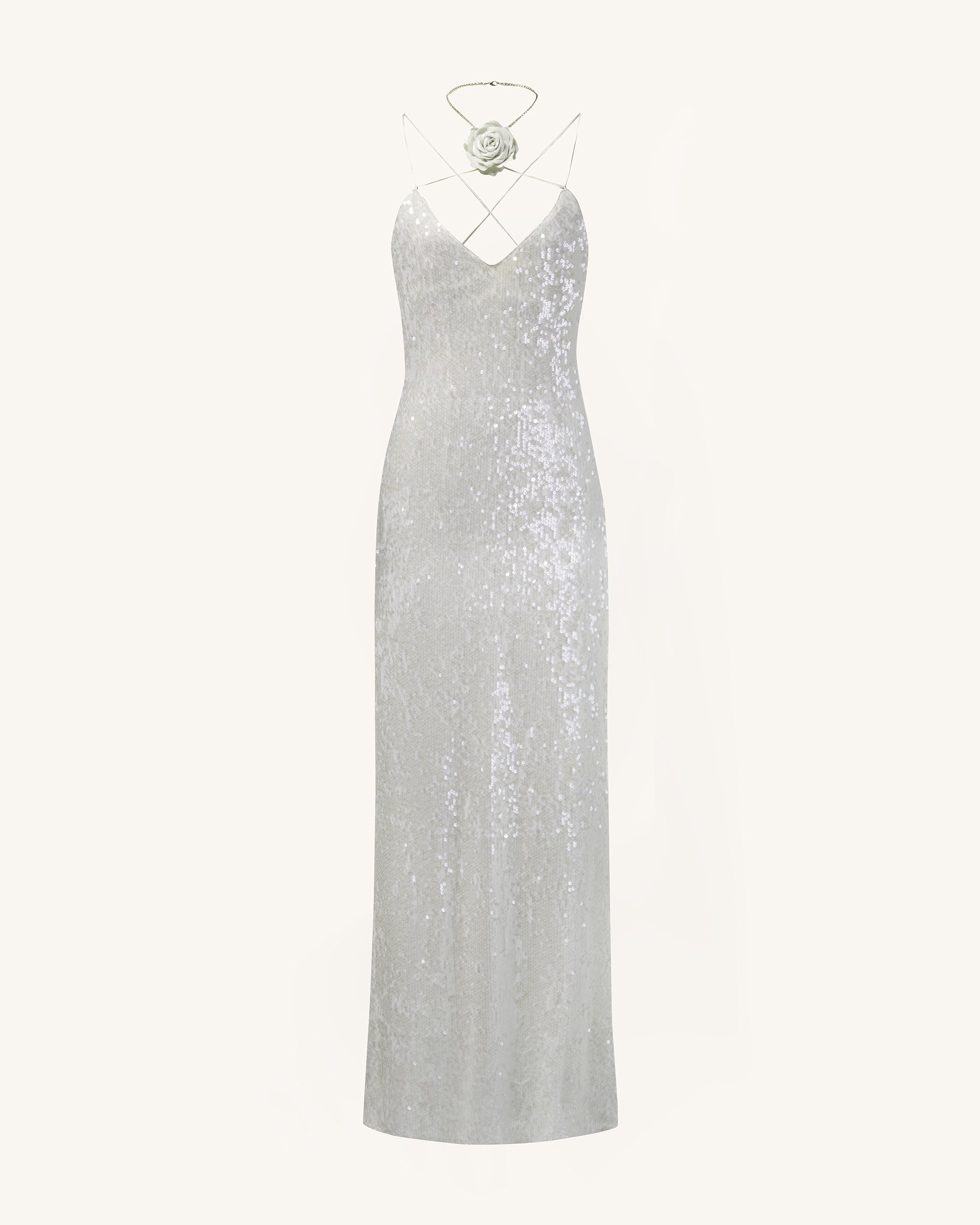 Heisey White Sequinned Rosette Maxi Dress - White | JW PEI