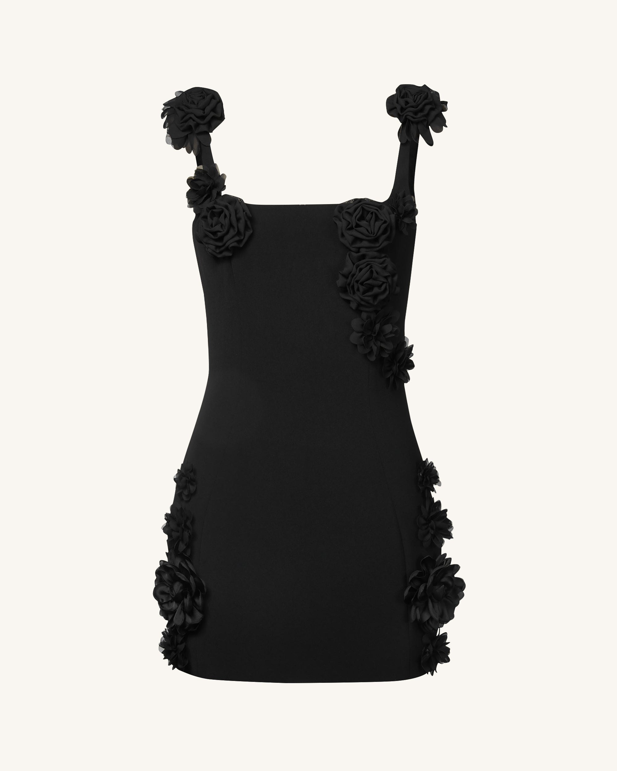 Elaina Black Rosette Applique Mini Dress - Black 10 | UK Elaina Black Rosette Applique Mini Dress - Black 10 | UK