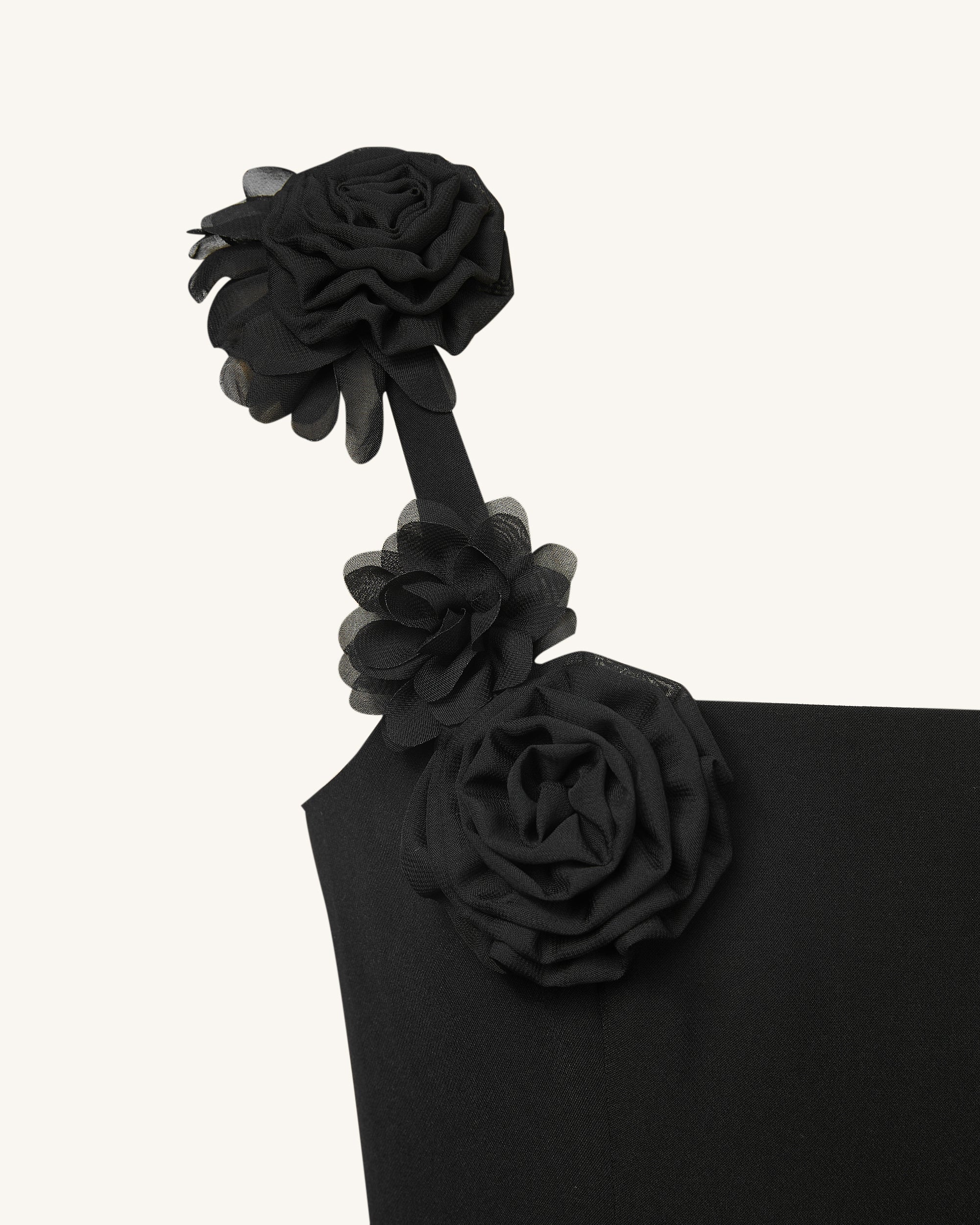 Elaina Black Rosette Applique Mini Dress - Black 10 | UK Elaina Black Rosette Applique Mini Dress - Black 10 | UK
