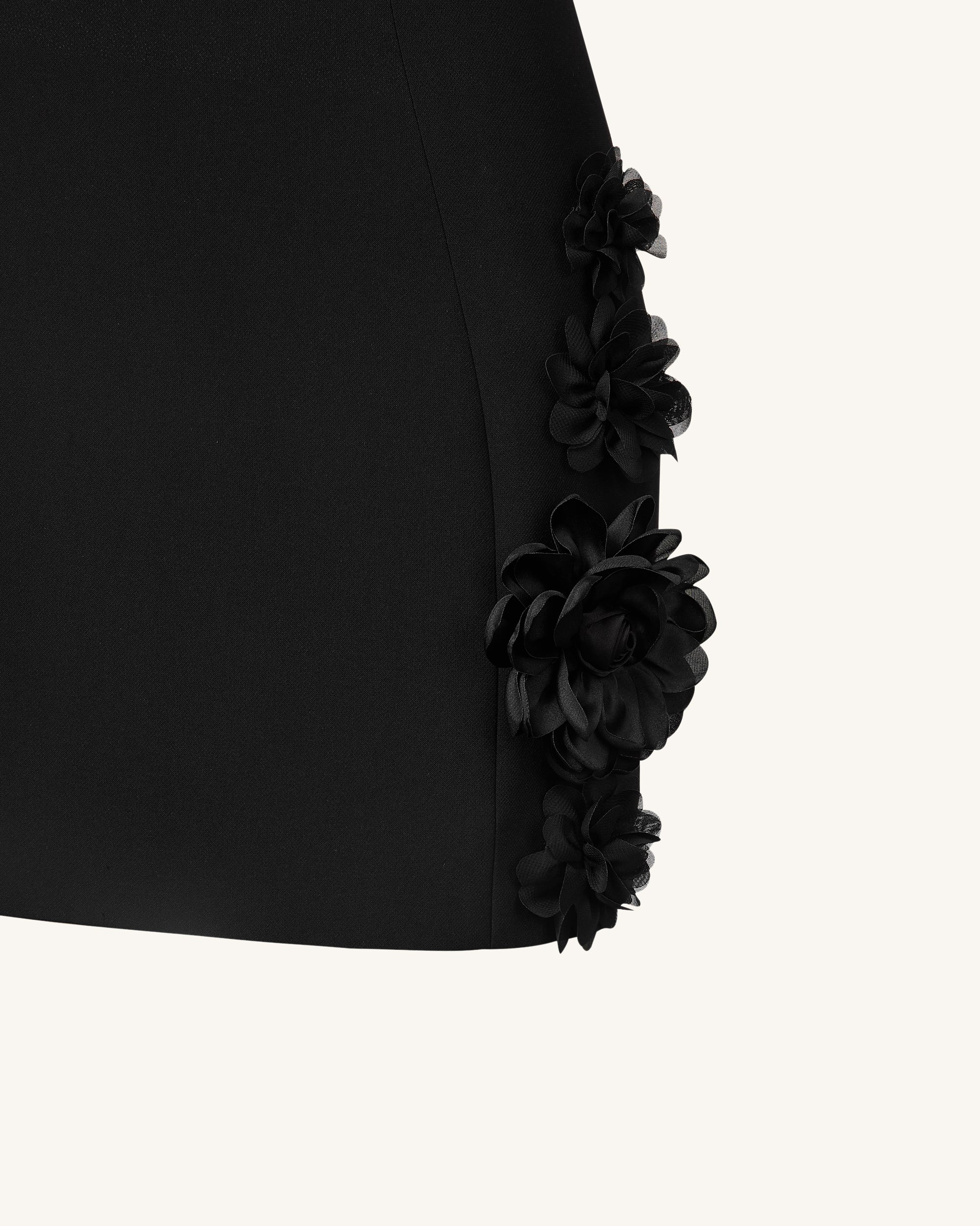 Elaina Black Rosette Applique Mini Dress - Black 10 | UK Elaina Black Rosette Applique Mini Dress - Black 10 | UK