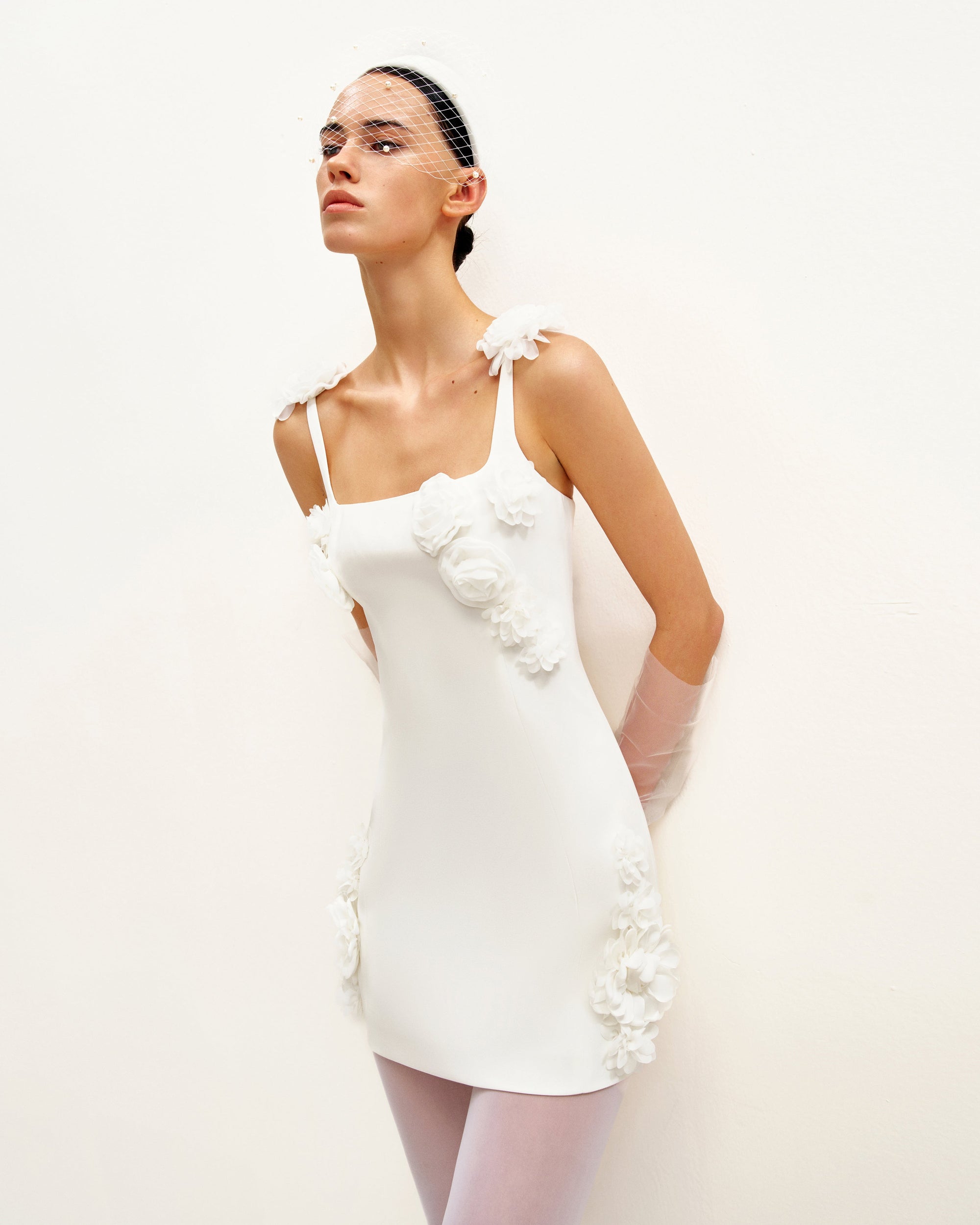 Elaina White Rosette Applique Mini Dress - White 4