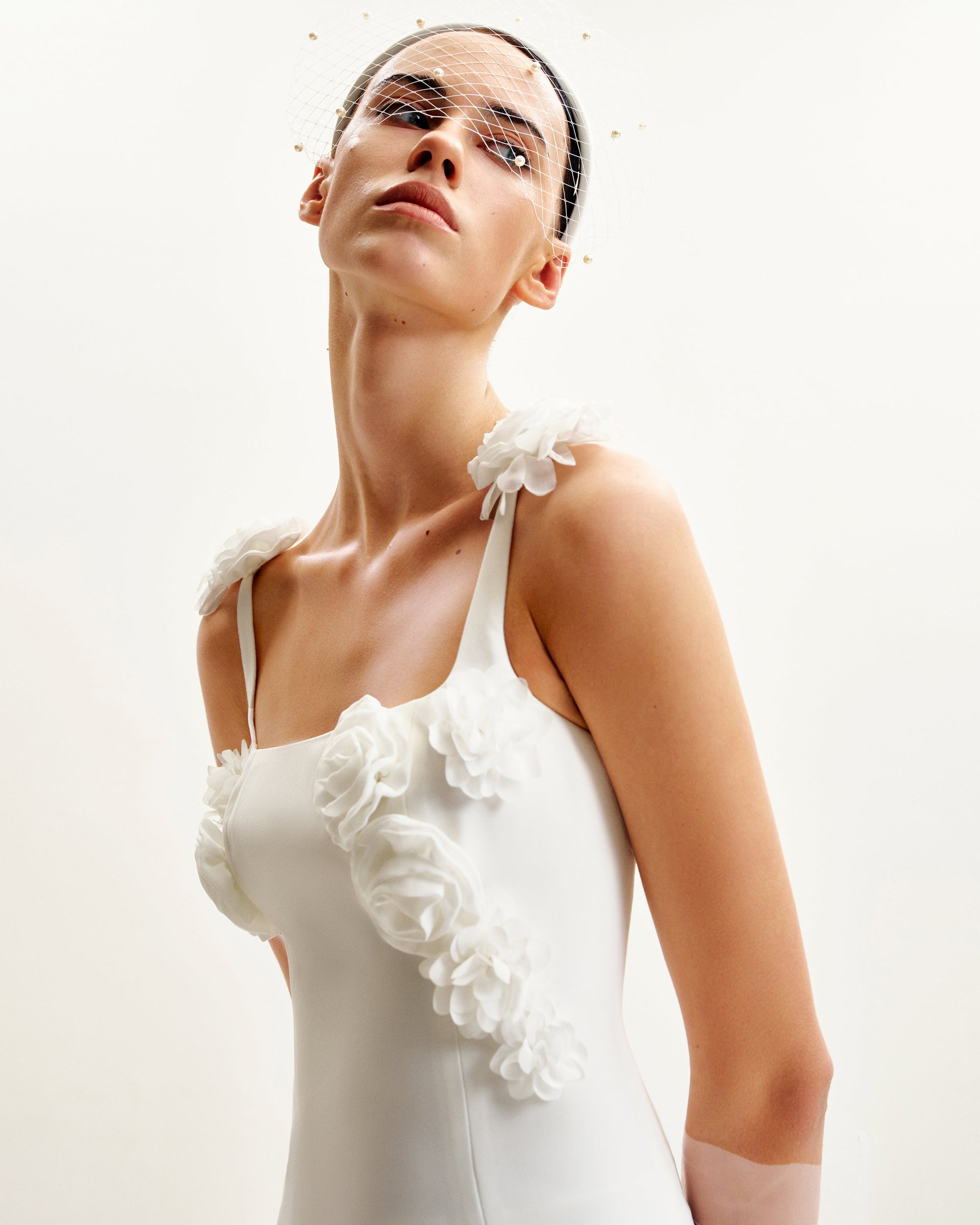 Elaina White Rosette Applique Mini Dress - White 4