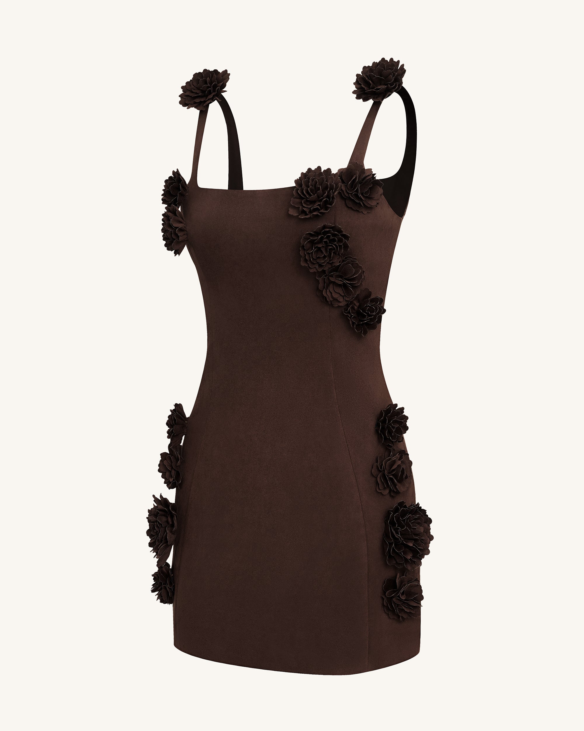 brown applique dress Lonie Brown floral-appliqu ruched mini dress, L / Brown