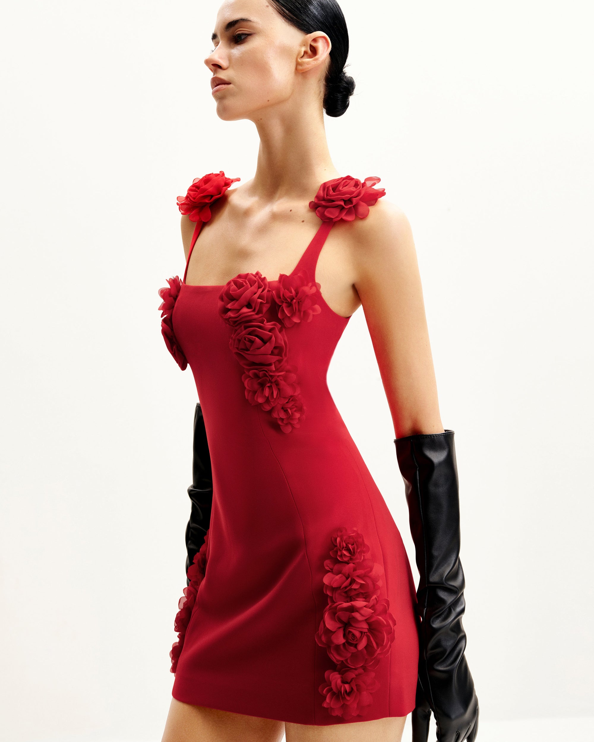 red rosette mini dress Rosette Balloon Mini Dress