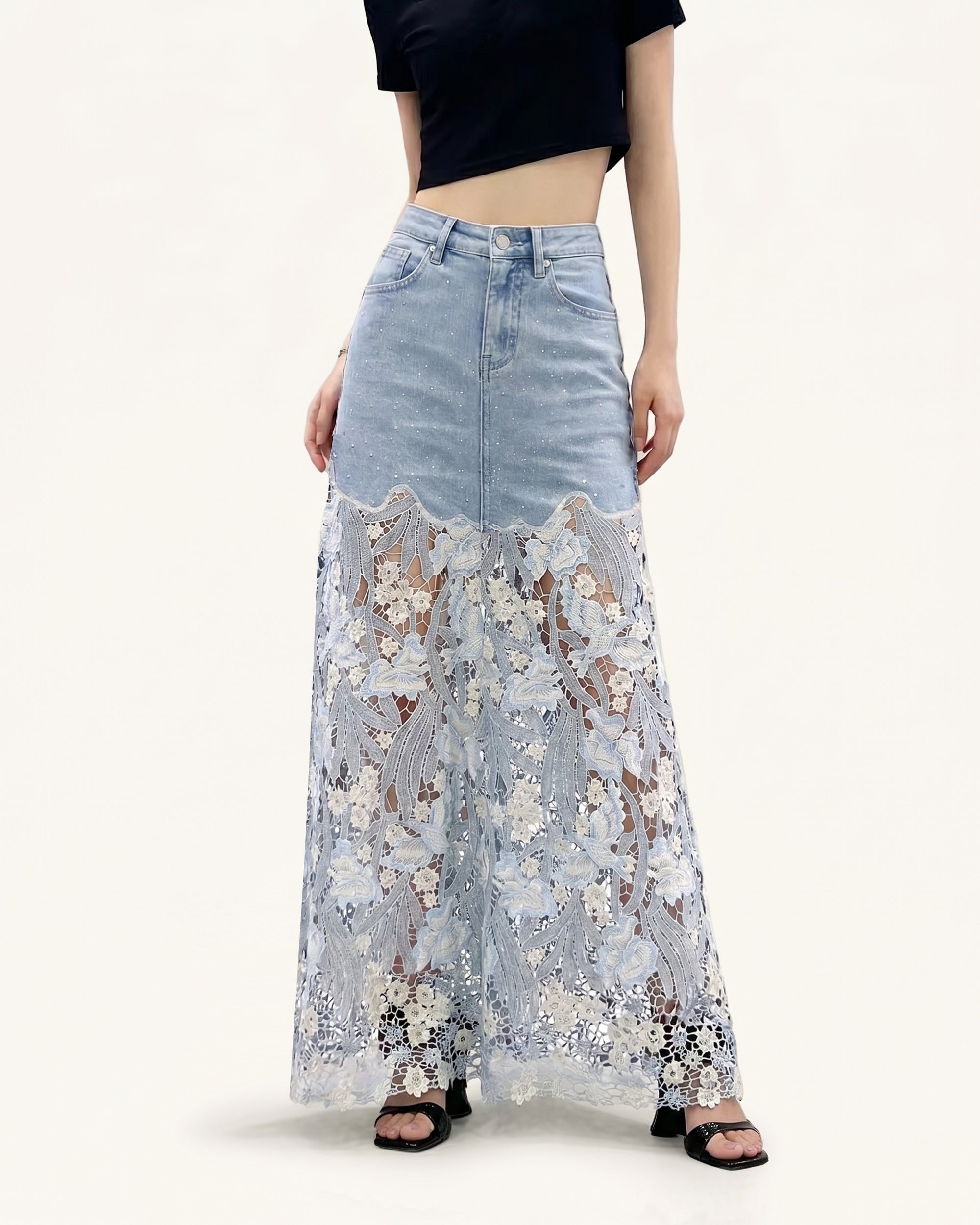 The Secret Garden  Denim Skirt - Light Blue