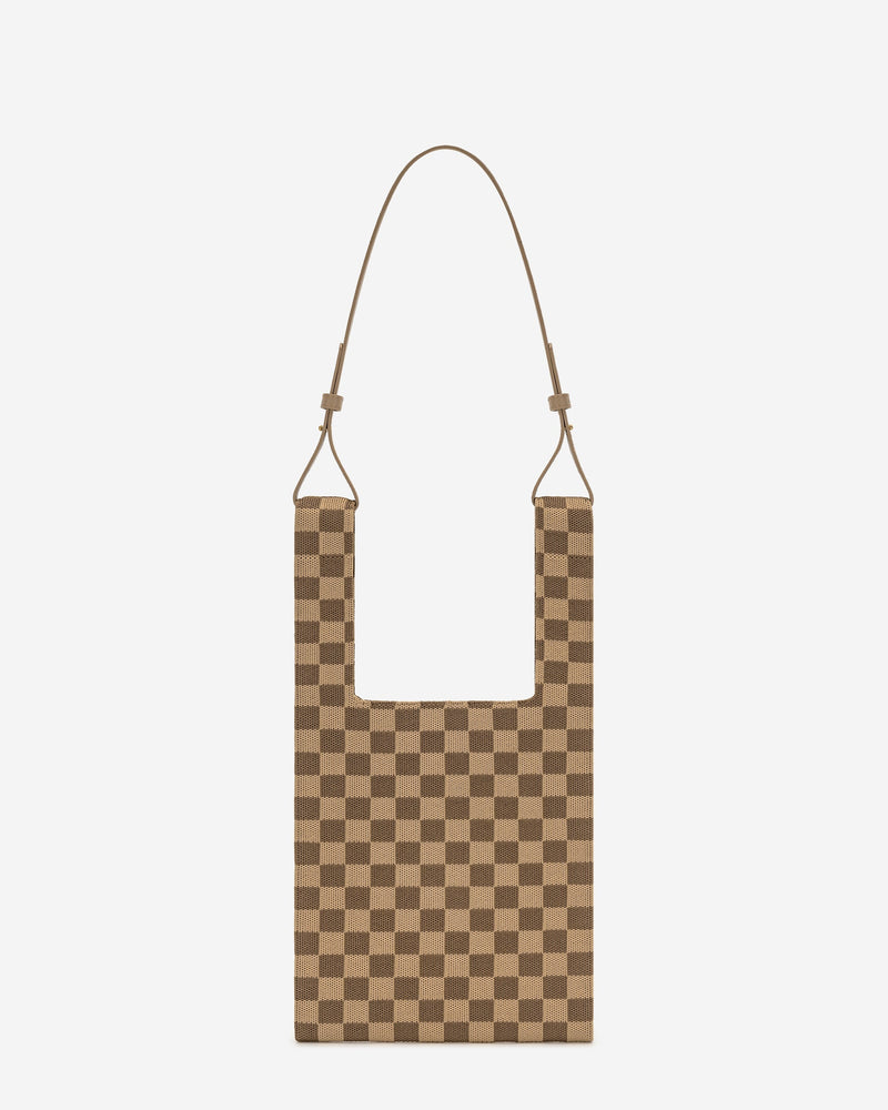 Shea Checkerboard Knitted Tote Bag - Brown