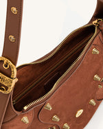 Tessa Suede Shoulder Bag - Dark Birch Brown