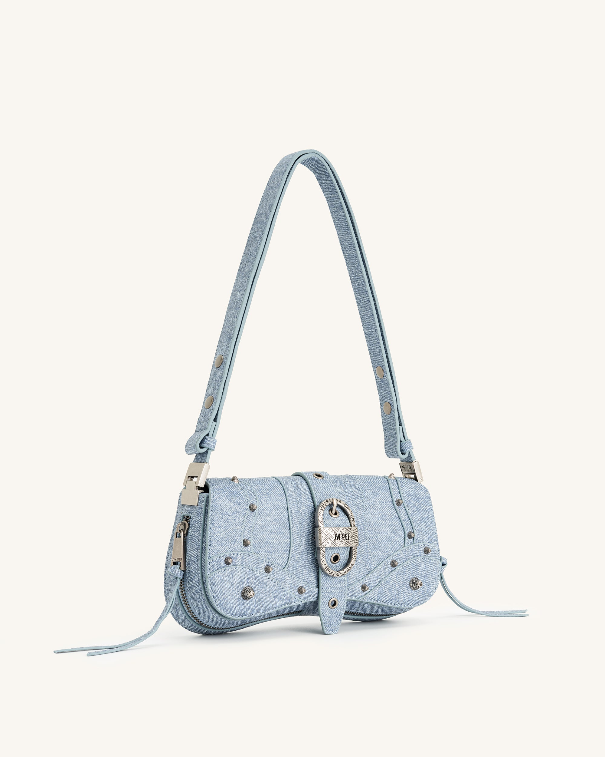 Joy Denim Embossed Curved Shoulder Bag - Blue Online Shopping - JW Pei