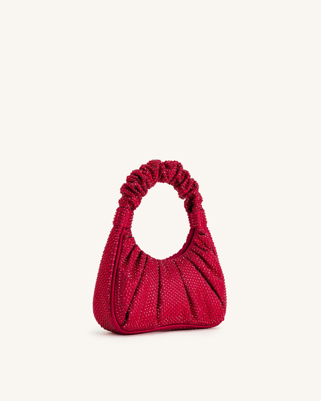 Gabbi Artificial Crystal Medium Ruched Hobo Handbag - Red