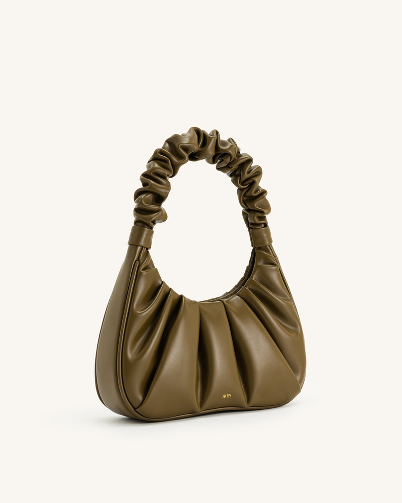 Gabbi Ruched Hobo Handbag - Dark Olive