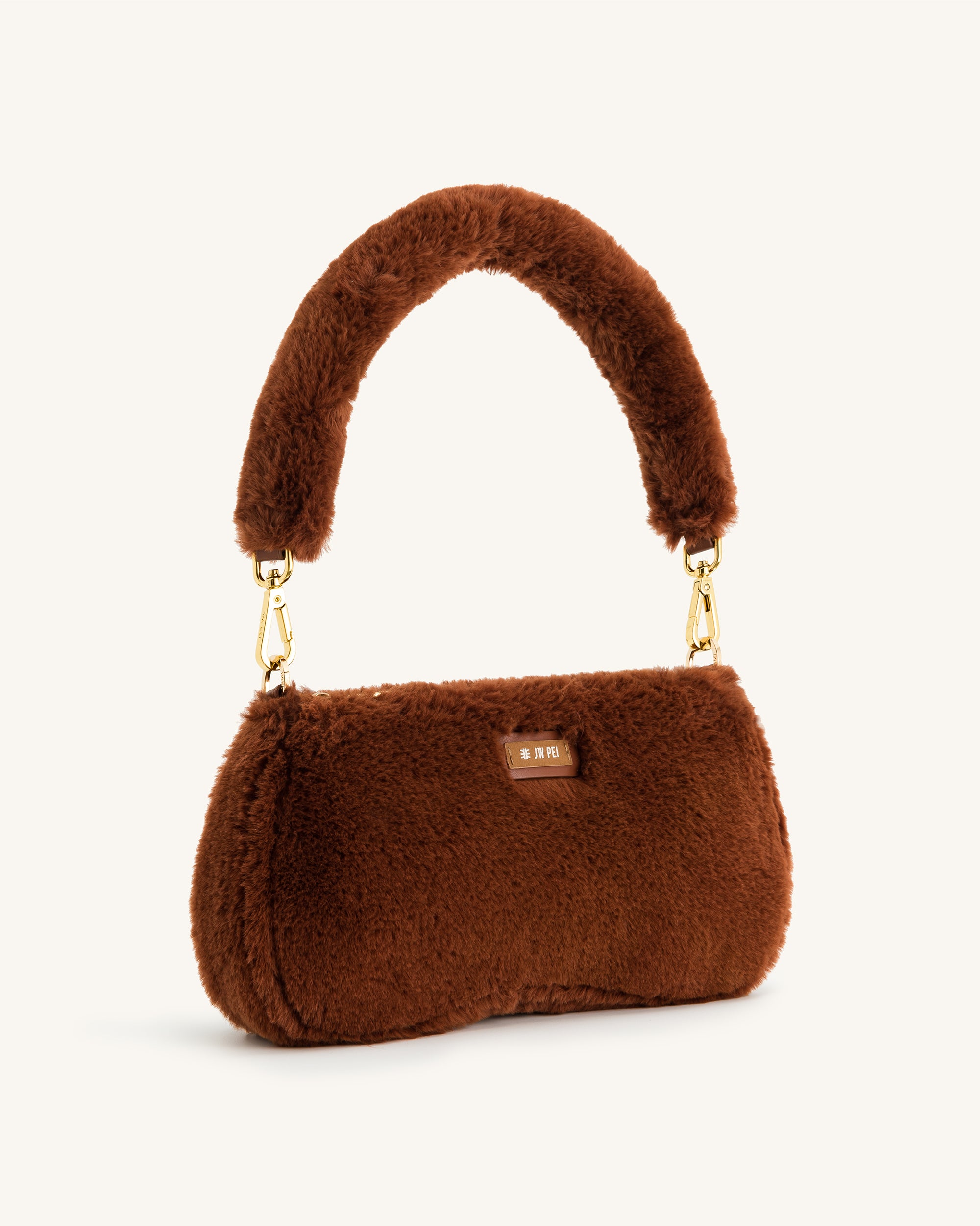 Eva Faux Fur Fabric Shoulder Bag - Caramel | JW PEI
