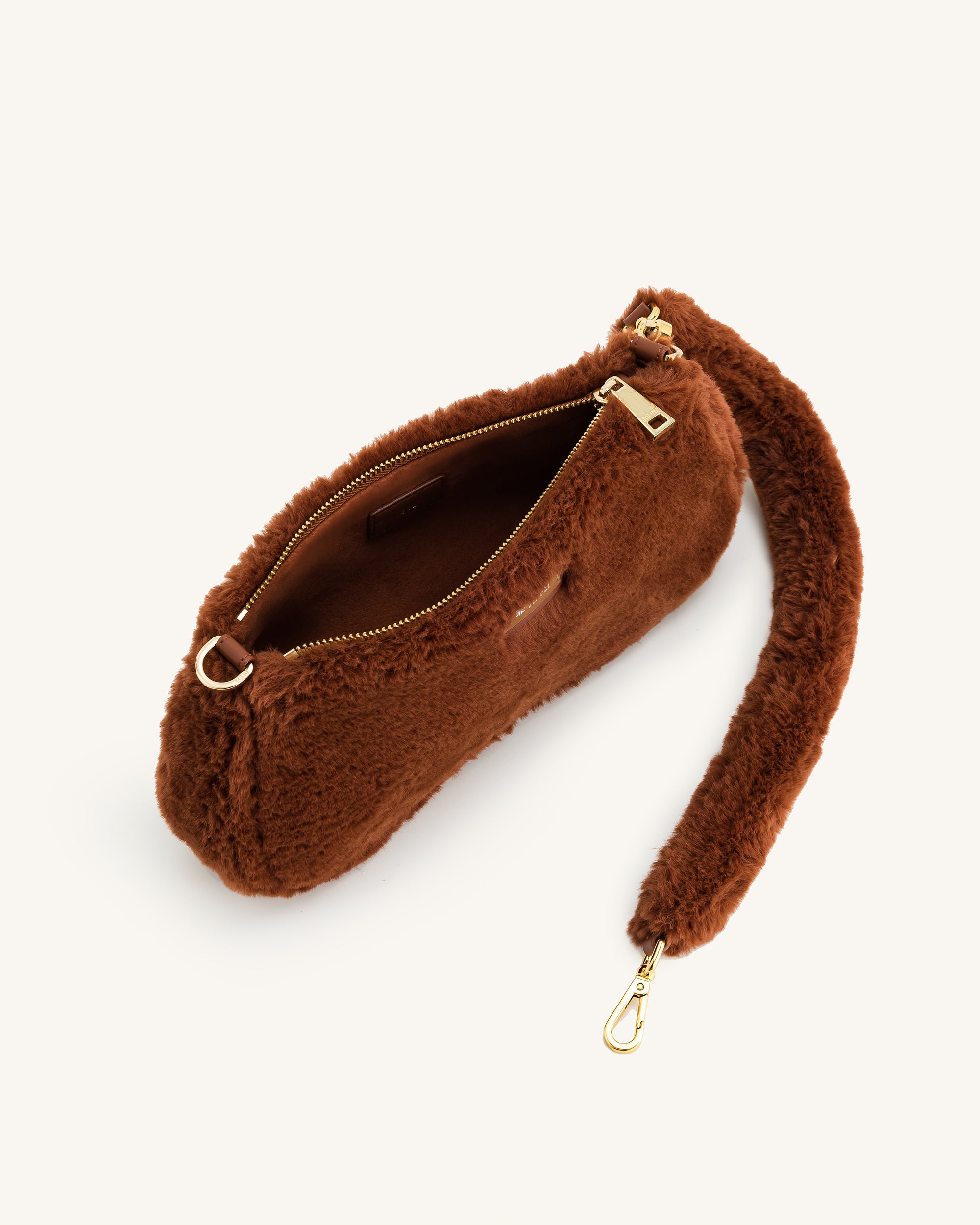 Eva Faux Fur Fabric Shoulder Bag - Caramel | JW PEI