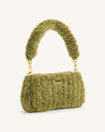 Eva Faux Fur Fabric Shoulder Bag - Pea Green