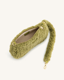 Eva Faux Fur Fabric Shoulder Bag - Pea Green