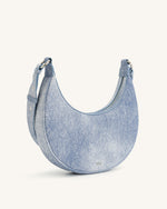 Carly Denim Embossed Saddle Bag - Blue
