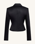 Satin Sculpted Waist Cropped Blazer - Black