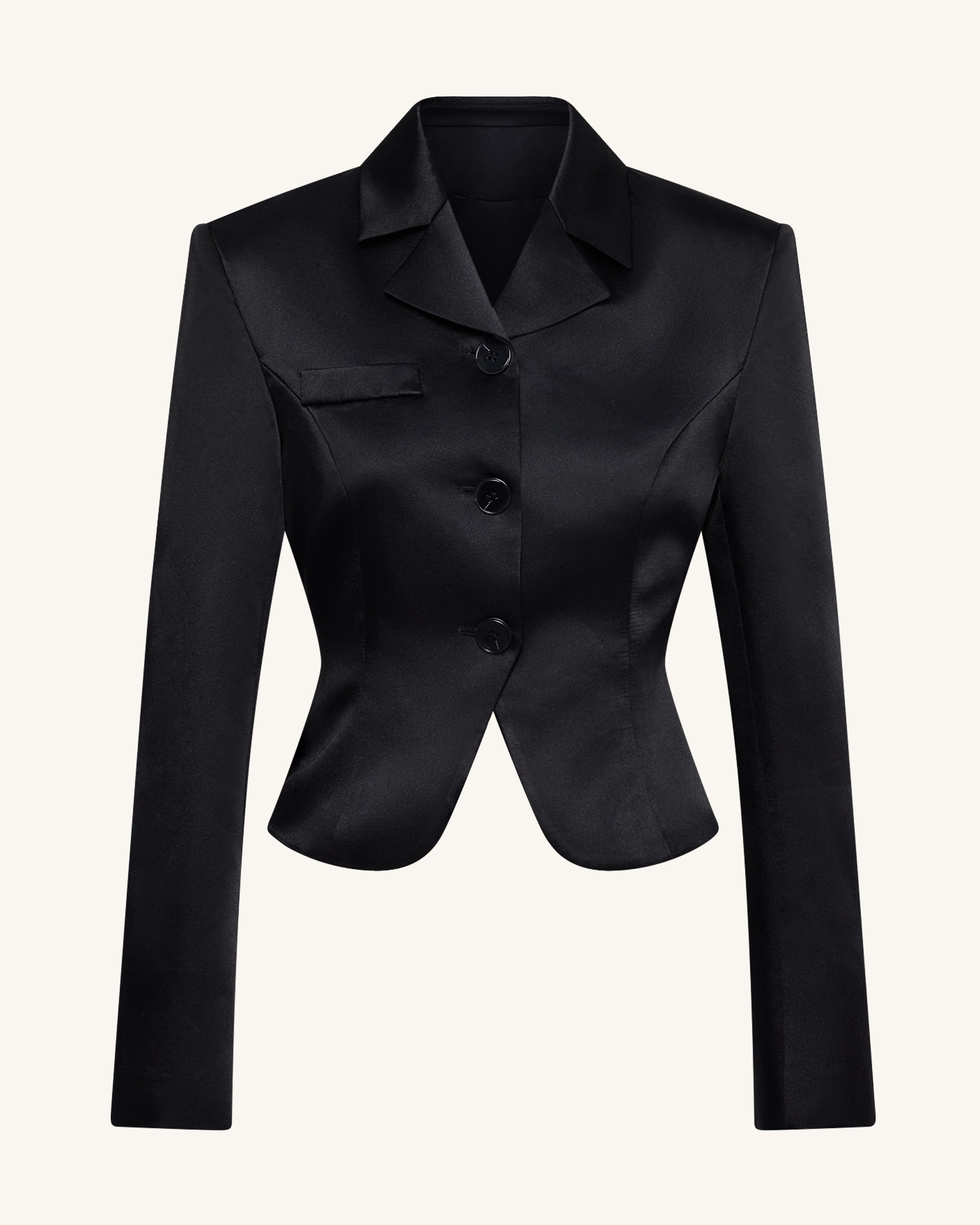 Satin Sculpted Waist Cropped Blazer - Black | JW PEI